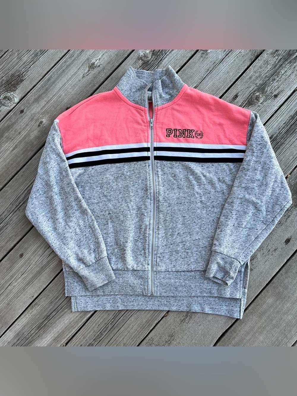 PINK Victoria's Secret pink + grey zip up sweatshirt